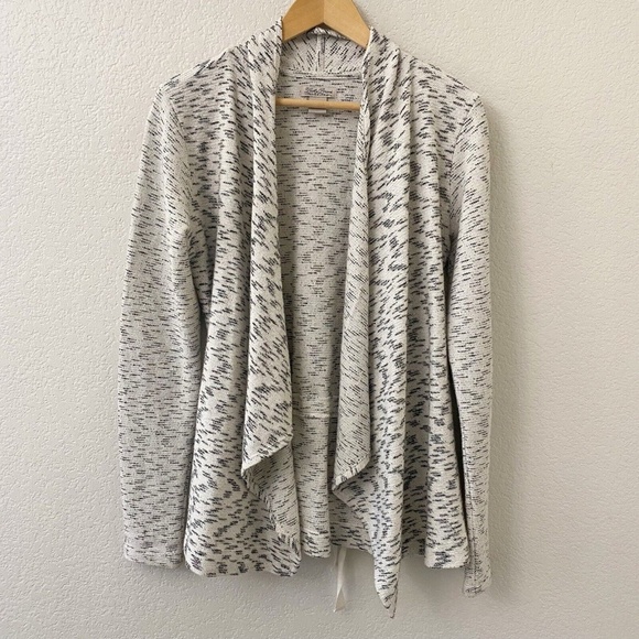 Lucky Brand Sweater Cardigan Size Medium White Black Open Front Cascade - Picture 1 of 4